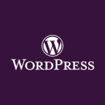 logotipo de wordpress sobre fondo morado oscuro