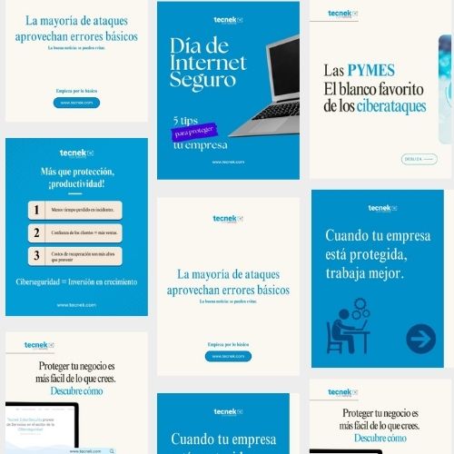 Proyecto de social media donde se pueden ver varias publicaciones de instagram en tecnek cybersecurity